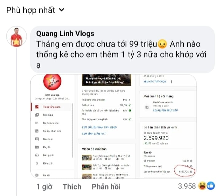 coi mang lan tin quang linh vlogs ca kiem vai chuc ty dong chinh chu phan bac ngay lap tuc - anh 3