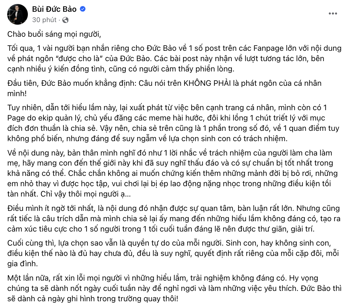 MC Đức Bảo lên tiếng về phát ngôn: "Sinh con ra để kế thừa sự nghèo khó thì không sinh là 1 loại lương thiện"- Ảnh 2.