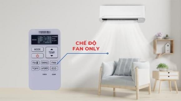 Chế độ Fan Only chỉ sử dụng quạt trên dàn lạnh, không dùng máy nén, vì vậy điều hòa chỉ thổi ra gió từ dàn lạnh, không phải hơi lạnh.