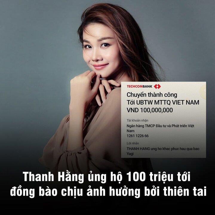 Thanh Hằng ủng hộ 100 triệu đồng.