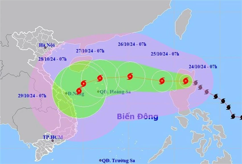 Dự báo vị trí và đường đi của bão Trà Mi. Ảnh NCHMF