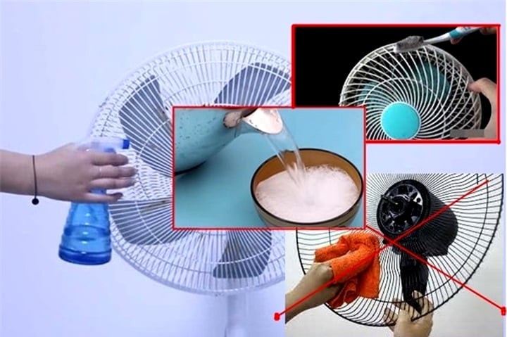 Bật quạt, cánh quạt quay tạo ra gió khiến hỗn hợp nước rửa bắn ra kéo theo những vết bẩn. 