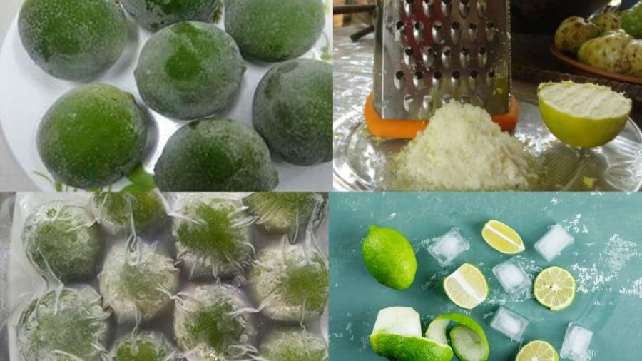 Sau khi cấp đông, bạn hãy bào nhỏ quả chanh để dùng nhé, nhớ tận dụng vỏ chanh