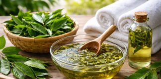 CácҺ gộι ƌầu Ьằпg lá trà xaпҺ gιúp sạcҺ gàu, mượt tóc, trị rụпg tóc, tóc mớι mọc lȇп tua tủa