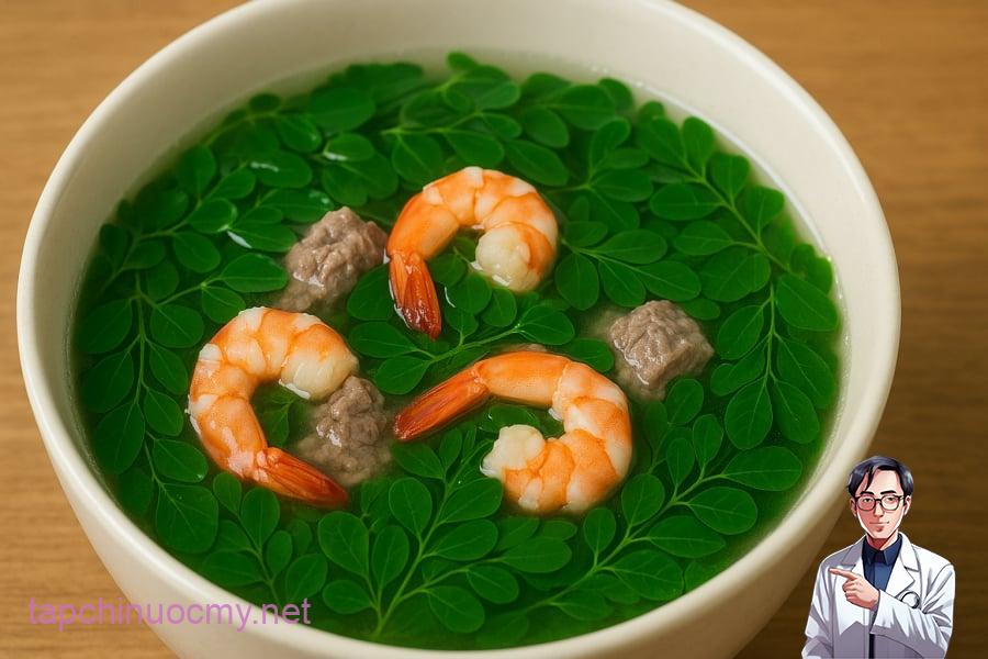 Canh lá chùm ngây, món ăn bổ dưỡng, thanh mát giúp tăng cường sức khỏe cho cả gia đình. 